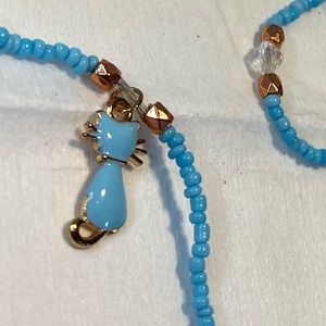 Handmade Face mask holder, string beads, cat & birdcage heart multi color